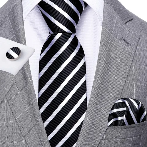Miniatura 205 de Barry.Wang Juego de corbatas para hombre, corbata de seda a rayas, tejido a cuadros, gemelos formales, negocios, boda