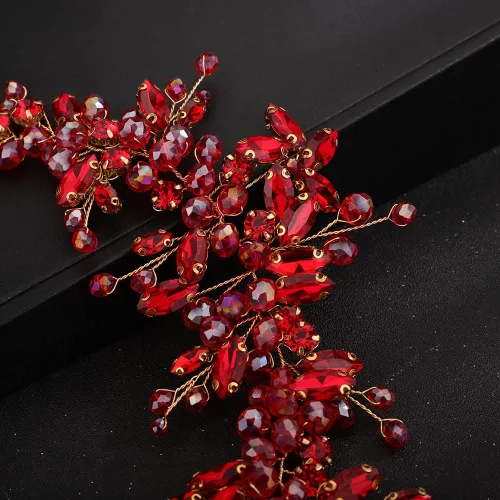 Miniatura 4 de Teyglen Diadema de cristal para el cabello de boda, con cuentas de diamantes de imitación rojos, hecha a mano, rojo, rosa, azul, negro, flores