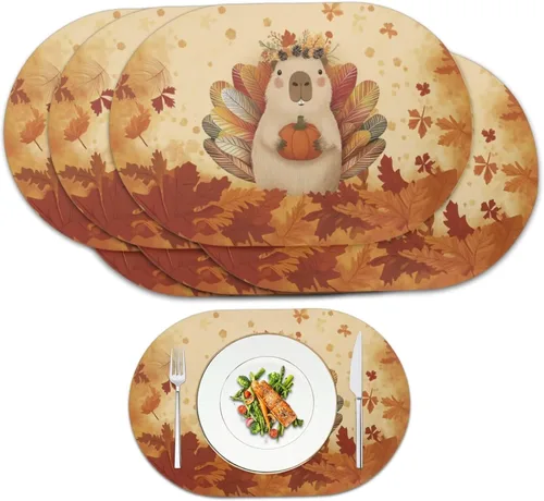 Miniatura 33 de Pumpkin Placemats Set of 4 Ghost Non Slip Washable Heat Resistant Place Mats 12x18 Inch Round Tablemats for Dining Kitchen Party Daily Table Decor