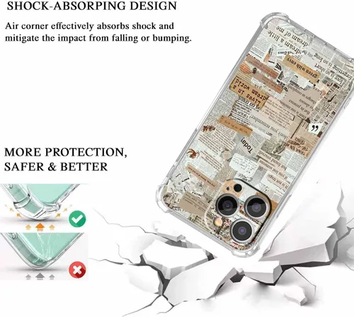 Miniatura 3 de Funda de colágeno de periódico retro para iPhone 13 Pro Max, patrón de papeles viejos estético, funda única de TPU de moda compatible con iPhone 13