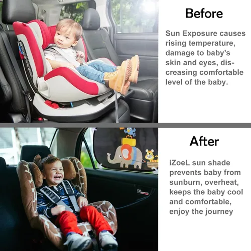 Miniatura 5 de MOVINPE Parasol para auto para bebés y niños, 2 unidades, adhesivo estático para ventana lateral, parasol trasero universal de 80GSM con 8 ventosas