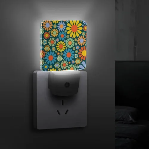Miniatura 3 de Bonita luz nocturna de flores, colorida luz nocturna floral enchufable en la pared con sensores de luz del atardecer al amanecer, lámpara LED