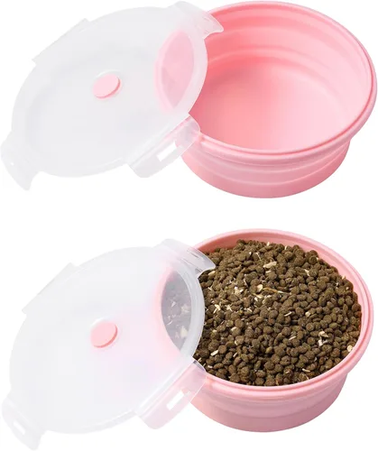 Miniatura 8 de Cuencos plegables para perros con tapas, paquete de 2 cuencos de viaje para perros de tamaño pequeño, cuencos portátiles de silicona para alimentos