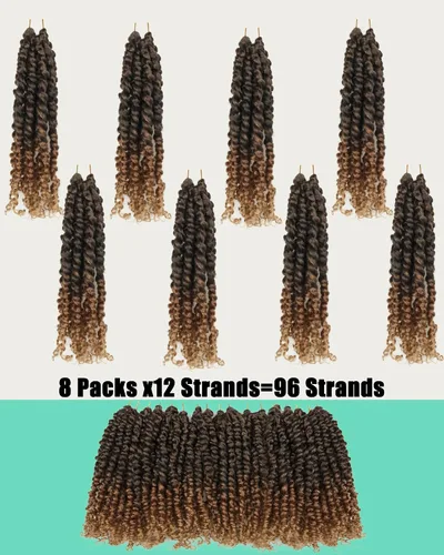Miniatura 5 de Paquete de 8 paquetes de cabello de ganchillo Passion Twist de 14 pulgadas para mujeres negras y niños, 3 tonos degradado negro a rubio marrón