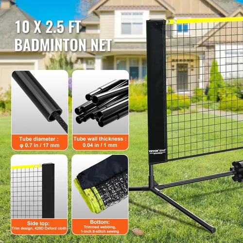 Miniatura 4 de VEVOR Badminton Net, Height Adjustable Volleyball Net, Wide Foldable Pickleball Net, Portable Easy Setup Tennis Net Set with Poles, Stand and Carry