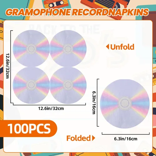 Miniatura 2 de Paquete de 100 servilletas de papel con CD para fiestas de los años 90, servilletas desechables para almuerzos para discotecas, música, fiestas