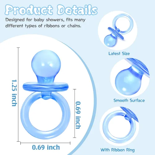 Miniatura 2 de 50 mini chupones para juegos de baby shower para niños, lindos chupetes de 1.25 pulgadas, chupete acrílico a granel para dispersión de mesa de Azul