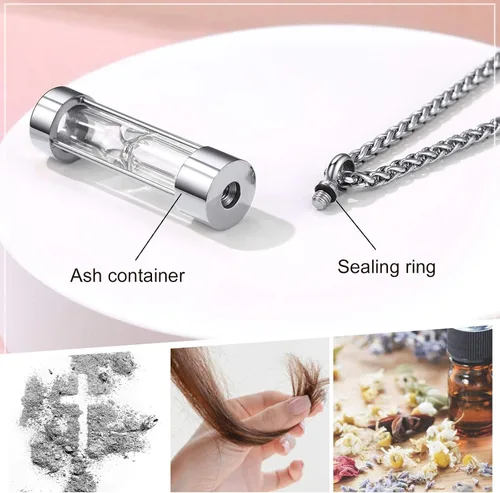 Miniatura 94 de FindChic Collares personalizados con urna para cenizas, barra vertical, gato, luna, reloj de arena, garra de perro, acero inoxidable, chapado en oro