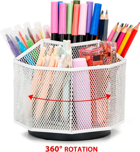 Miniatura 8 de Exerz Organizador de escritorio/malla de escritorio Tidy Candy/Soporte para bolígrafos/Organizador multifuncional giratorio 360 Blanco