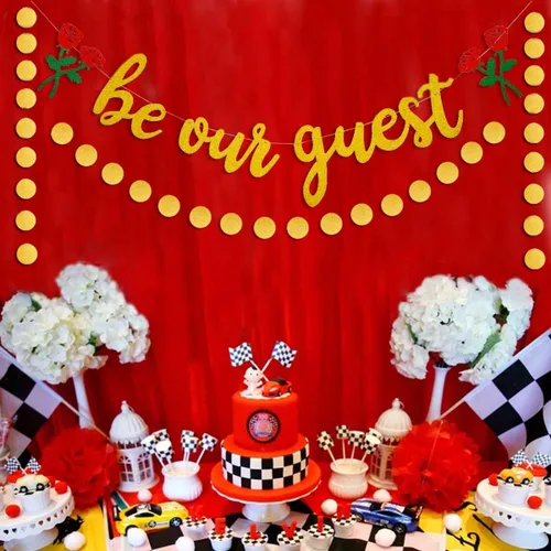 Miniatura 2 de Letrero dorado con texto en inglés «Be Our Guest » – Cartel de recepción para fiesta de La Bella y la Bestia, despedida de soltera, despedida