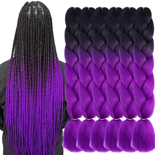 Miniatura 9 de 3 paquetes de extensiones de cabello sintético para trenzar de color negro a azul, tamaño jumbo ombré, de 24 pulgadas o trenzas de ganchillo