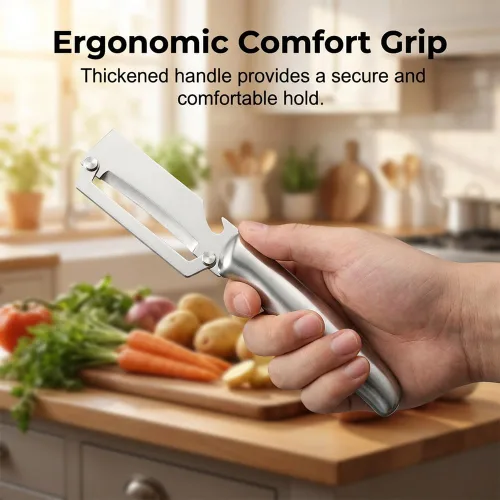 Miniatura 3 de Pelador de verduras multifuncional para cocina, pelador de verduras 2026 con mango de madera y abridor de botellas, herramienta de cocina de acero