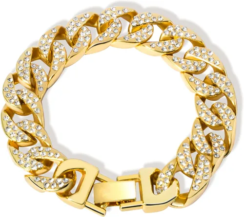 DAILI 14K Gold Bracelets for Men, Cuban Link Bracelet Mens 8 inch Length CZ Hip Hop Bracelet Chain Bracelet Iced Out Cuban Stainless Steel Bracelet