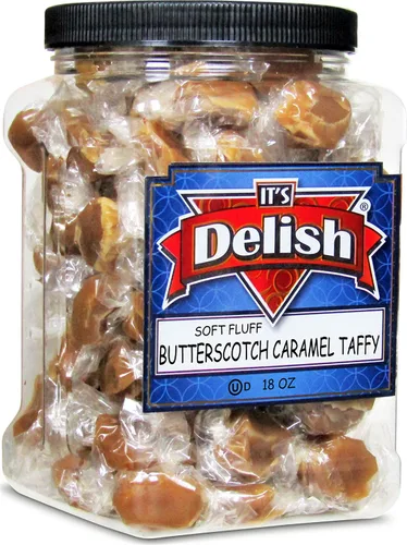 Its Delish - Caramelo gourmet de caramelo de mantequilla – Tarro jumbo de 18 onzas – Caramelo marrón suave hecho a mano envuelto individualmente –