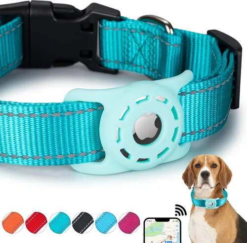 Collar para perro, compatible con AirTag, collar de nailon para cachorros para perros pequeños, verde azulado, XS: cuello de 8 a 12 pulgadas