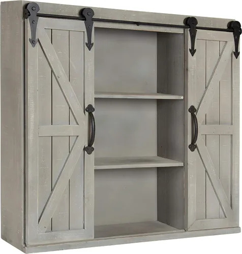 Kate and Laurel Cates - Armario decorativo de madera con dos puertas correderas de granero, color gris rústico