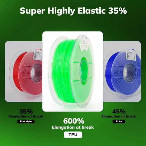 Miniatura 3 de AMOLEN Filamento de impresora 3D de TPU 95A, 0.069 pulgadas que brilla en el verde oscuro, filamento de impresión 3D flexible de TPU suave, alta