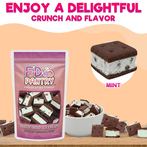 Miniatura 2 de Mordidas de Sandwich de Helado Seco Congelado - Menta - Snack Crujiente y Dulce 2.5oz Pack de Helado Espacial Seco Congelado Deshidratado Bolsa
