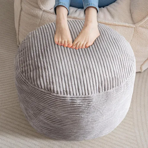 Miniatura 24 de HIGOGOGO Puf Otomán Redondo Relleno, Pufs de Pana con Relleno de Trozos de Espuma, Puf Peludo y Esponjoso Reposapiés Otomán de Almacenamiento, 20 X