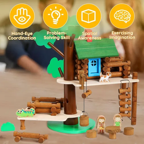 Miniatura 4 de SainSmart Jr. Juego de construcción de casa de árbol de madera de 2 niveles, regalo educativo para niños, juguete creativo STEM con cabañas y hojas