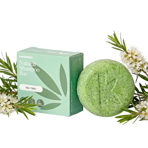 Seek Bamboo Tea Tree - Barra de champú natural para el cuidado del cabello graso y el cuero cabelludo, champú sólido sin sulfatos, cuidado del