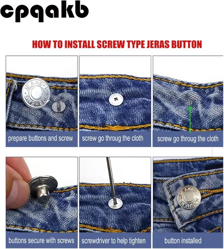 Miniatura 3 de 20 botones para coser jeans de metal, 0.67 pulgadas, sin clavos, removibles, sin clavos, botones de metal de repuesto para reparación de remaches