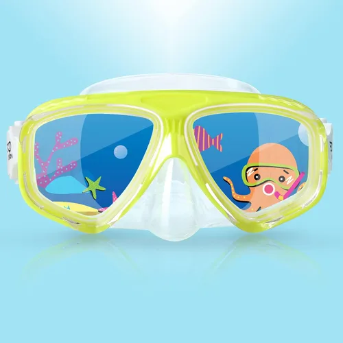 Miniatura 10 de Máscara de natación para niños, máscara panorámica de buceo infantil de 180° antivaho con cubierta nasal para nadar, bucear, esnórquel para niños