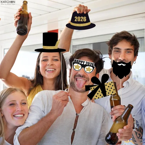 Miniatura 9 de KatchOn, Glitter New Years Photo Booth Props 2026 - Pack of 30 Gold and Black New Years Eve Photo Booth Props for Happy New Year Decorations 2026