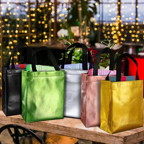 Miniatura 3 de BLEWINDZ 100 bolsas de regalo reutilizables medianas con asas - Ideales para obsequios de fiestas y bolsas de compras (10 colores)