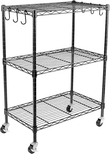 WDT Estantes de almacenamiento de 3 niveles, estantes de metal resistente, estante ajustable con ruedas para oficina en casa, garaje, cocina, baño,