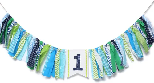 WAOUH Cartel de primer cumpleaños para silla de bebé, decoración de fiesta de primer cumpleaños para guirnalda de tela con lazo de trapo, accesorios