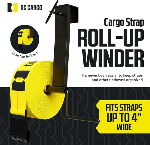 Miniatura 3 de Carrete de correa de amarre para carga, con recubrimiento de pintura electrostática negra. Correa enrollable de elevación para remolque de base