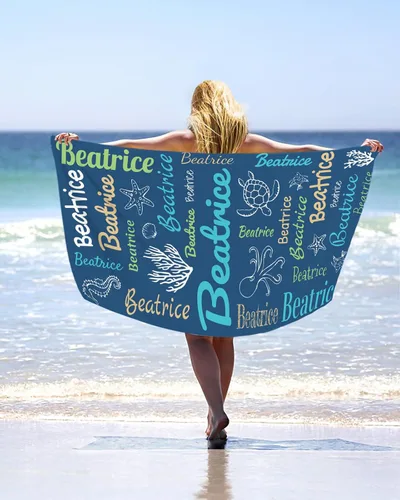 Miniatura 18 de Toalla de playa personalizada con nombres, bonitas toallas de playa personalizadas de hoja de palma tropical para niños, toalla de playa
