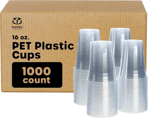 Comfy Package Caja de 1,000 vasos de plástico transparente PET de 16 onzas para fiestas, ideal para bebidas frías, batidos y fiestas