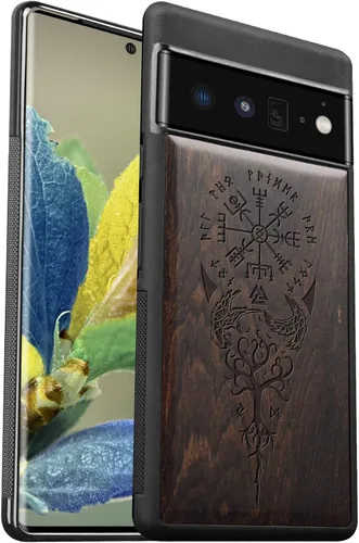 Carveit Funda de madera para Pixel 6 Pro [madera real y TPU suave] a prueba de golpes, híbrida, cubierta de madera única y elegante compatible con