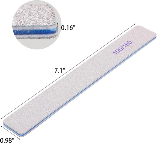 Miniatura 3 de 25 limas de uñas rectangulares de grano 100/180, limas para uñas, tableros de esmeril de doble cara para uñas acrílicas y uñas naturales