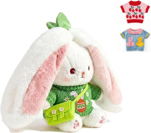 Miniatura 10 de Almohada de peluche de conejo, reversible, zanahoria y fresa, animal de peluche con cremallera, bonita decoración de conejo para niños y adultos