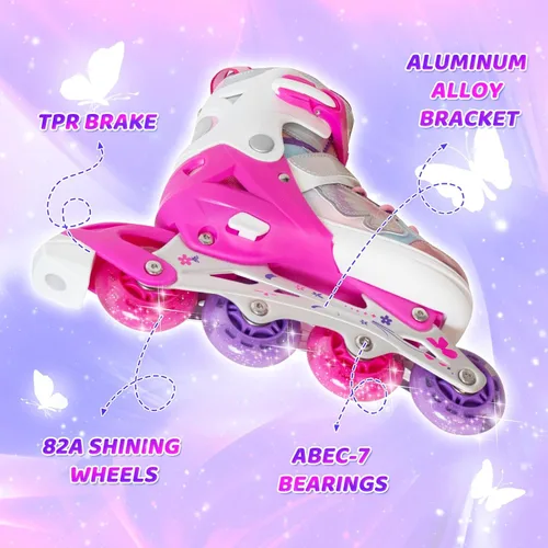 Miniatura 5 de MammyGol Patines en línea para niñas y niños, 4 tamaños ajustables, patines de mariposa con ruedas intermitentes de colores vibrantes, patines