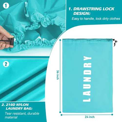 Miniatura 3 de Isink Bolsa de lavandería, paquete de 2 bolsas de lavandería de viaje para ropa sucia, bolsas de lavandería grandes para acampar y viajar, bolsa