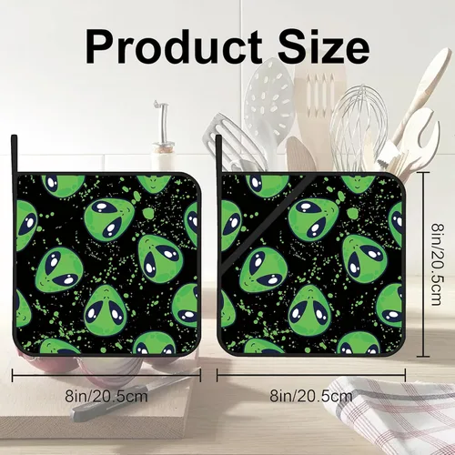 Miniatura 2 de Soportes para ollas verdes de alienígena, 2 unidades para cocina, almohadillas calientes resistentes al calor para cocinar a la parrilla, hornear
