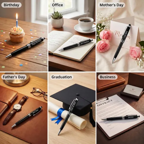 Miniatura 5 de Ancolo Bolígrafos personalizados con lápiz digital - Cuerpo metálico grabado con su mensaje, nombre/número de teléfono, tinta negra. Ideal