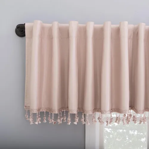 Miniatura 2 de Sun Zero Greyson - Valance de cortina con pestaña trasera de seda de dupioni de imitación con borlas de cuentas y aislamiento térmico total opaco
