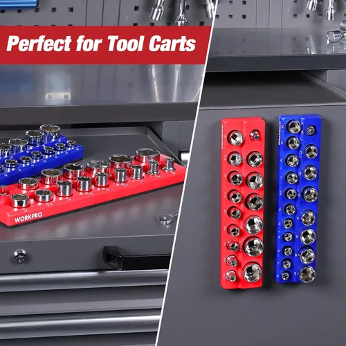 Miniatura 7 de WORKPRO Juego de organizador magnético de dados de 1/2 pulgada, 2 piezas SAE y soportes magnéticos de dados métricos, capacidad para 35 dados