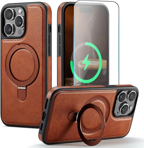 Miniatura 13 de Funda para iPhone 13 con soporte compatible con Magsafe, color negro Magnetic Kickstand, with Tempered Glass Screen Protector, Durable PU Leather