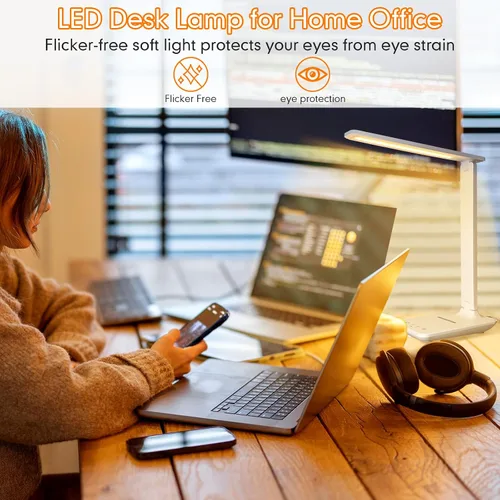 Miniatura 3 de Lámpara de escritorio LED White Crown con cargador inalámbrico de 15W y puerto USB, lámpara de mesa regulable con 5 modos de iluminación, control