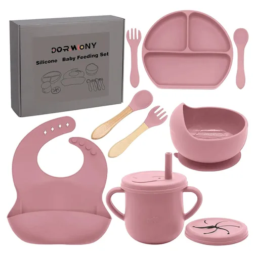 Miniatura 17 de Juego de alimentación para bebés 100% de silicona, sin BPA, con ventosa, plato dividido, juego de platos de autoalimentación para niños pequeños