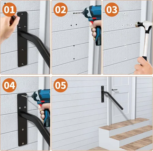 Miniatura 3 de Munzong - Paquete de 2 pasamanos de escalera de 16 pulgadas para escalones de 1 a 3 escalones, barandilla de acero inoxidable negra para escaleras