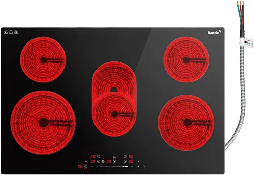 Miniatura 13 de Ranein Placa eléctrica de 12 pulgadas y 2 quemadores, máximo 3000 W 240 V, panel de cerámica integrado, estufa eléctrica integrada, con bloqueo
