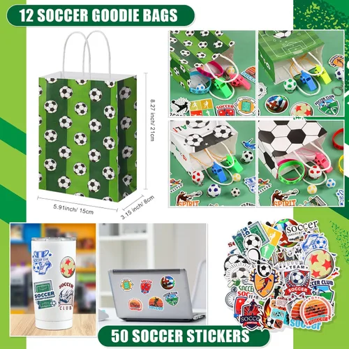 Miniatura 4 de Hiboom 110 recuerdos de fiesta de fútbol incluyen 12 bolsas de regalo, 12 silbatos, 12 borradores de bolas 3D, 12 llaveros, 12 pulseras de silicona