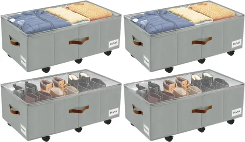 Miniatura 8 de Almacenamiento debajo de la cama con ruedas, almacenamiento debajo de la cama con paredes laterales/parte inferior resistentes, cubierta
